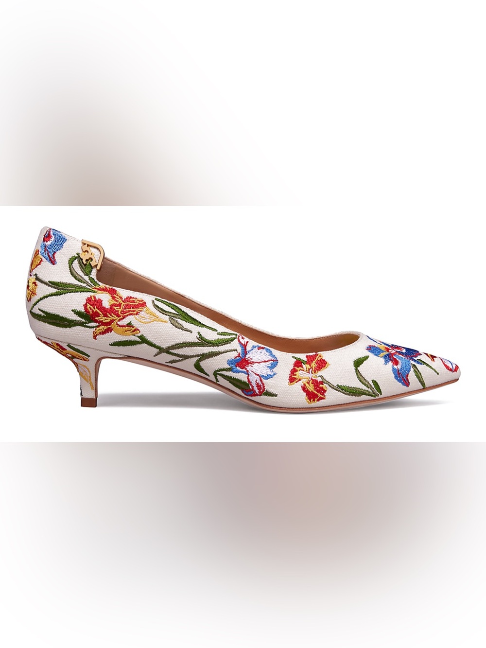 Tory Burch Elizabeth Ivory Floral Kitten Heel